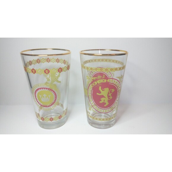 Game of Thrones HBO Series. Set Of 2 16oz Pint Glasses. Red & Yellow. Gold Rims - Picture 2 of 5